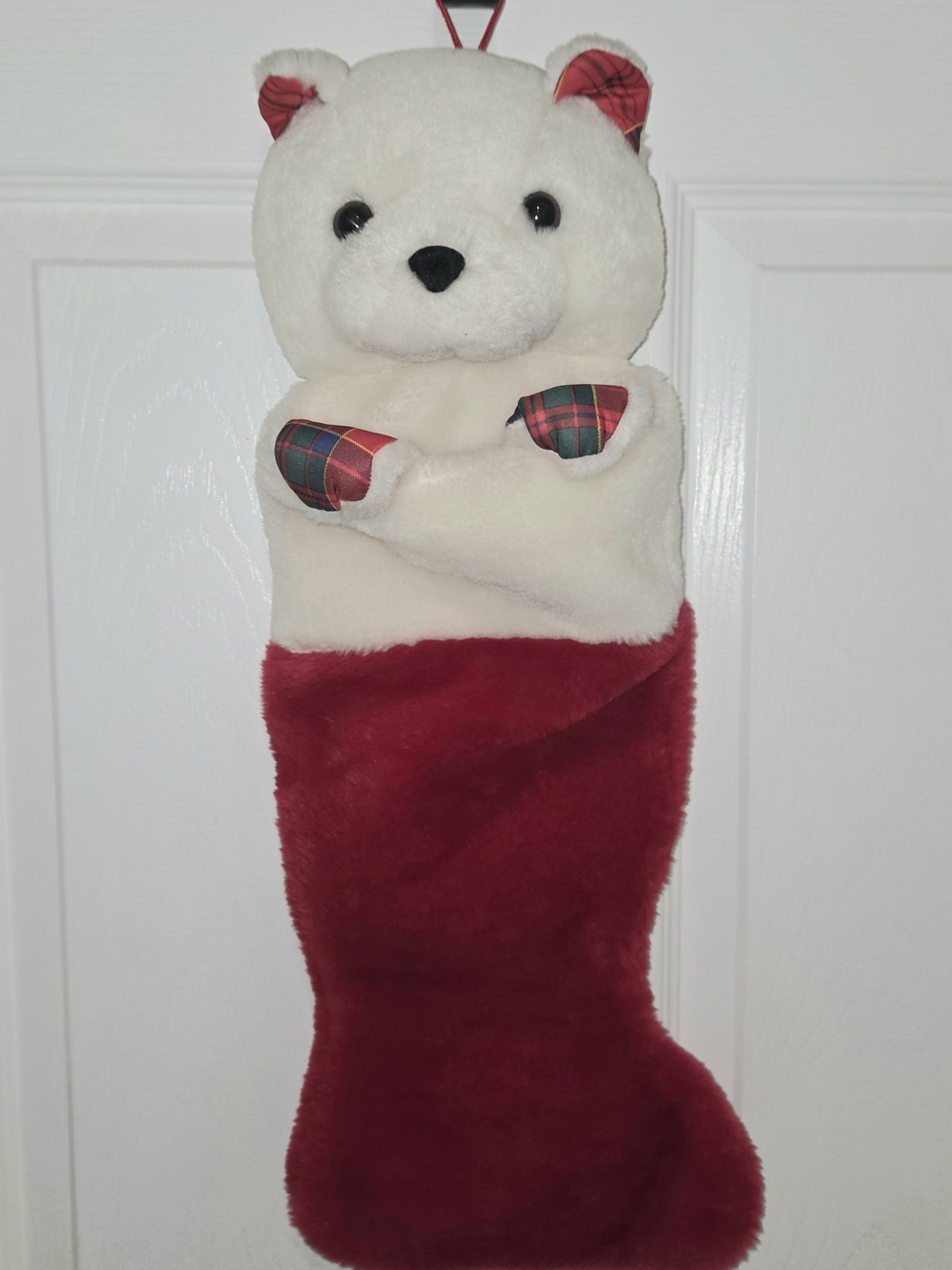 Vintage Kid Duds Mac Bear Plush 3D Christmas Stocking 21" Holiday Decor 1987